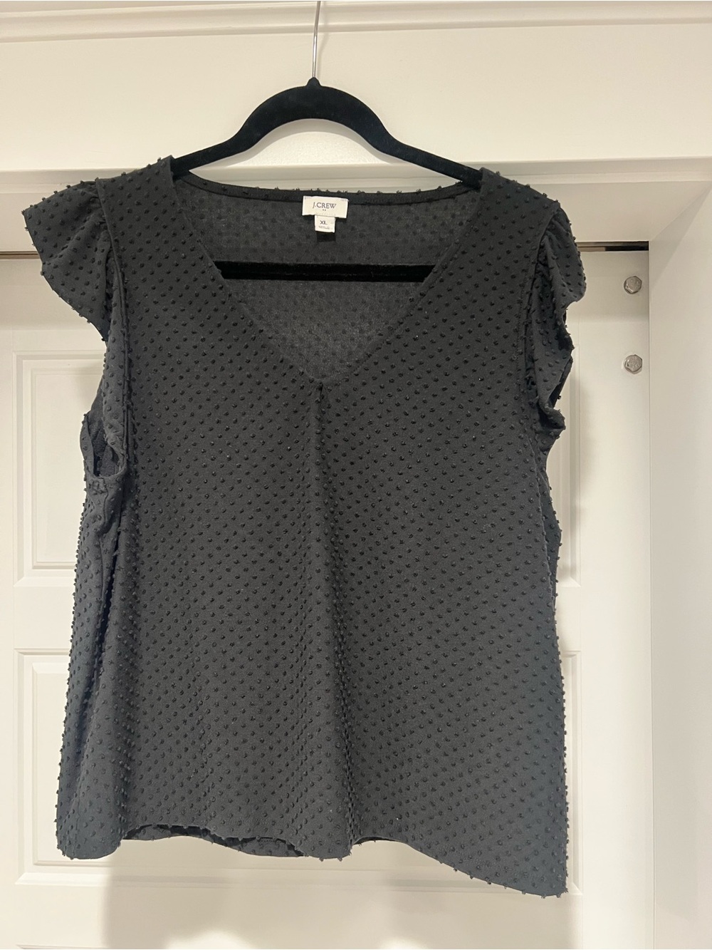 J. Crew Textured Black V-Neck Cap Sleeve Blouse